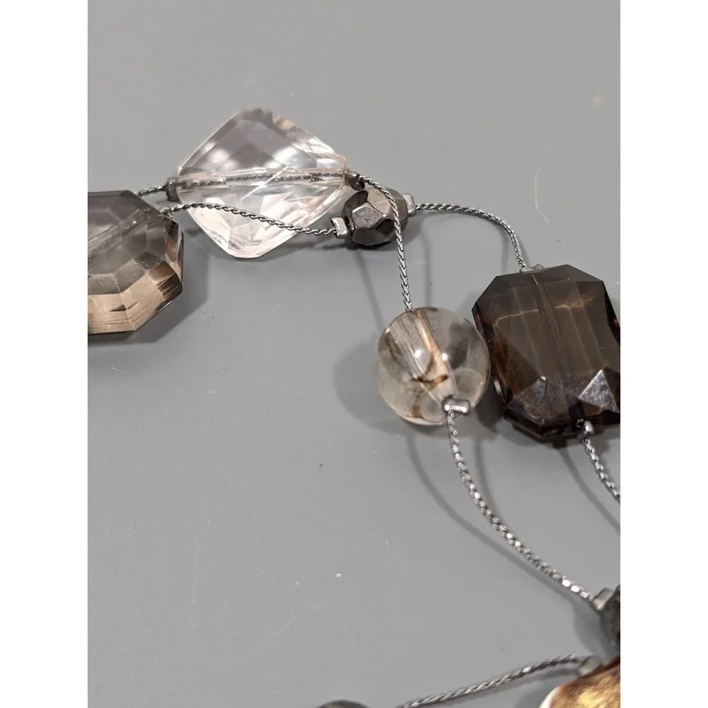 NYC Smokey Gray Brown Multi Station Chain Long Layering‎ Necklace Y2K 38 in